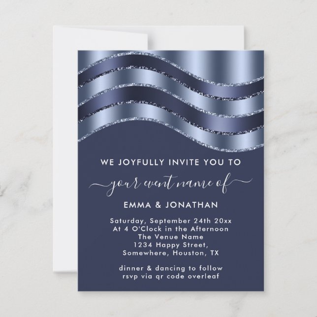 QR Code Wedding Brautparty Blue Navy Glitzer (Vorderseite)