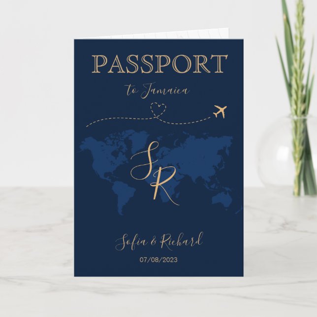 QR Code Wedding Destination Passport Weltkarte IV Einladung (Vorderseite)