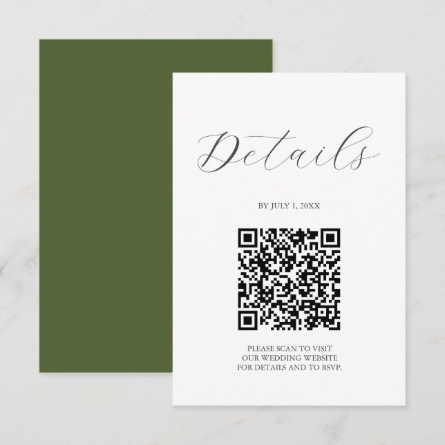 QR code Wedding Details Moss Green RSVP Karte (Vorne/Hinten)