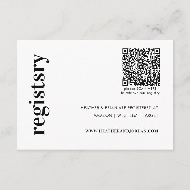 QR Code Wedding Gift Registry Begleitkarte (Vorderseite)