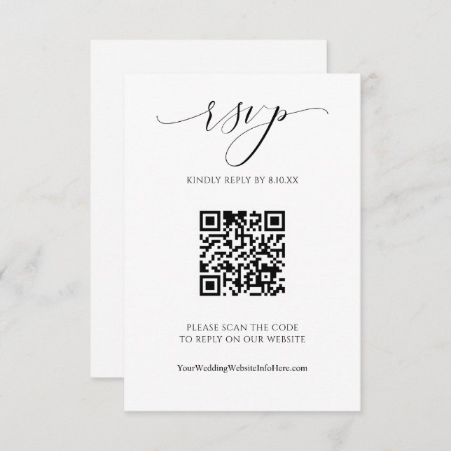 QR Code Wedding Modern Luxury Elegantes Script UAW RSVP Karte (Vorne/Hinten)