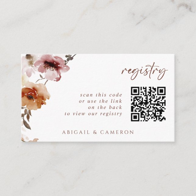 QR Code Wedding Registry Card Terracotta Floral Begleitkarte (Vorderseite)