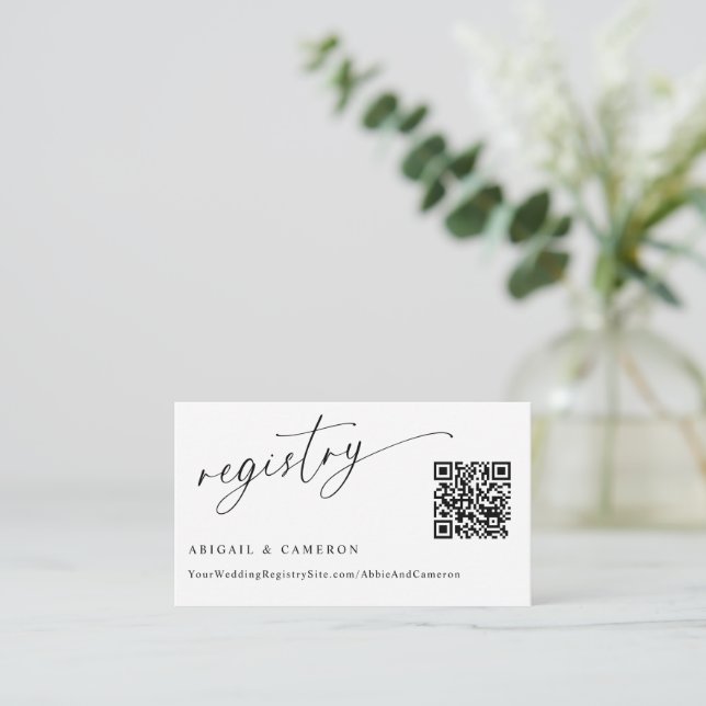 QR Code Wedding Registry Delicate Calligraphy Begleitkarte (Stehend Vorderseite)