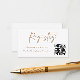 QR Code Wedding Registry Elegante Gold Calligraphy Begleitkarte