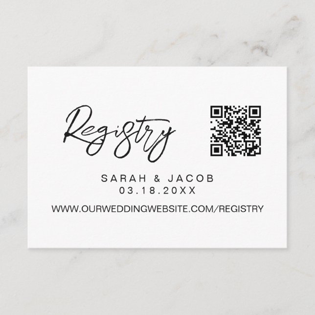 QR code wedding registry Modern script custom Begleitkarte (Vorderseite)