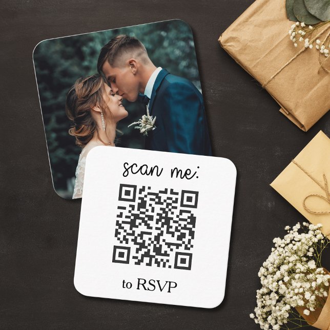 QR Code Wedding RSVP Square Photo Begleitkarte (Von Creator hochgeladen)