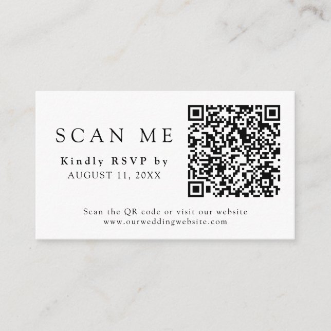 QR Code & Wedding Website Black Wedding RSVP Begleitkarte (Vorderseite)