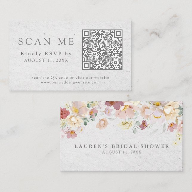 QR Code & Wedding Website Blush Pink Floral UAWG Begleitkarte (Vorne/Hinten)