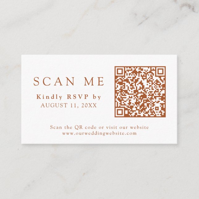 QR Code & Wedding Website Burnt Orang Wedding RSVP Begleitkarte (Vorderseite)