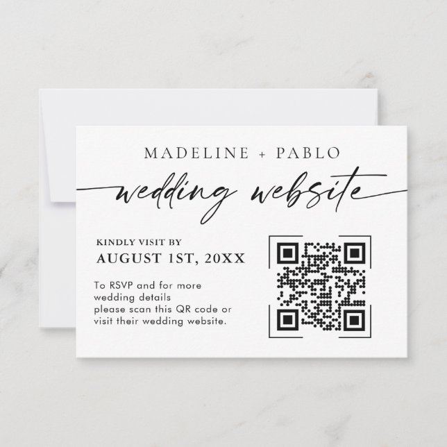 QR Code Wedding Website Card Mimalist Skript RSVP Karte (Vorderseite)
