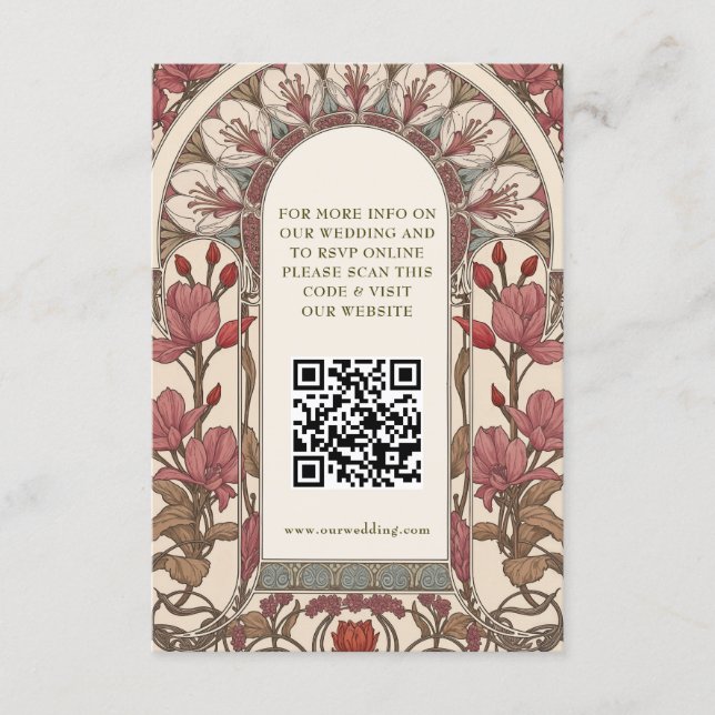 QR Code Wedding Website Info Art Nouveau Begleitkarte (Vorderseite)