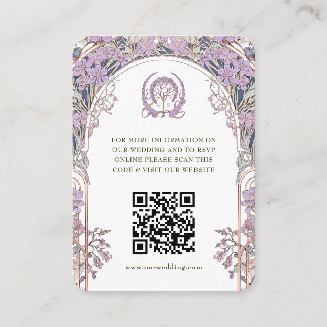 QR Code Wedding Website Info Jugendstil Begleitkarte (Vorderseite)
