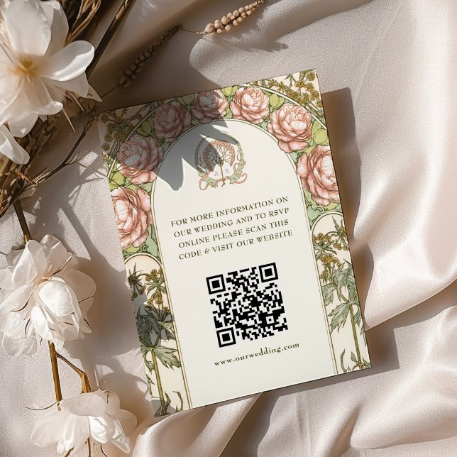 QR Code Wedding Website Info Jugendstil-Enthüllung Begleitkarte (Von Creator hochgeladen)