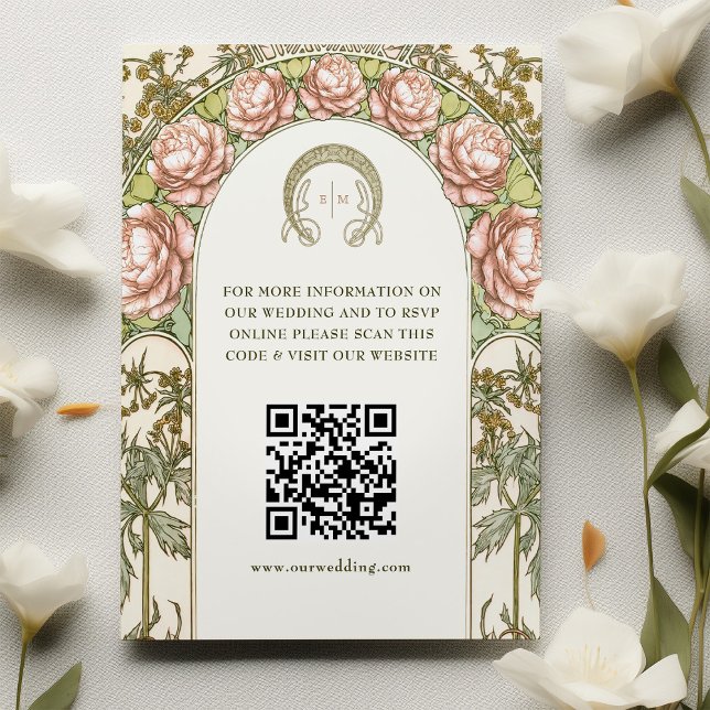 QR Code Wedding Website Info Jugendstil-Enthüllung Begleitkarte (Von Creator hochgeladen)