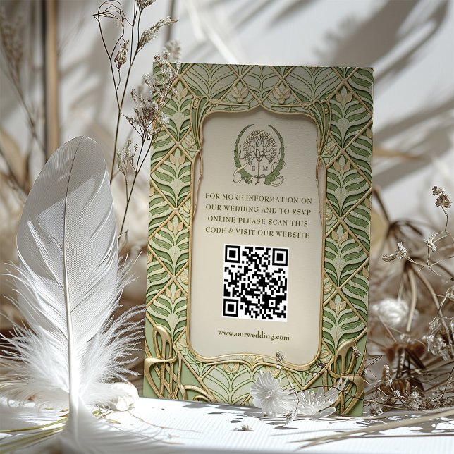 QR Code Wedding Website Info Jugendstil-Enthüllung Begleitkarte (Von Creator hochgeladen)