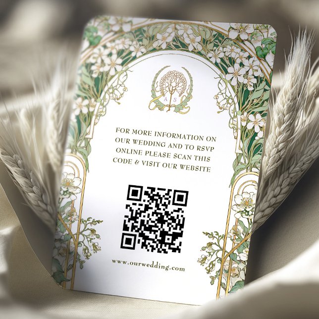 QR Code Wedding Website Info Jugendstil-Enthüllung Begleitkarte (Von Creator hochgeladen)