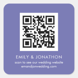 QR Code Wedding Website Namen Lilac Quadratischer Aufkleber