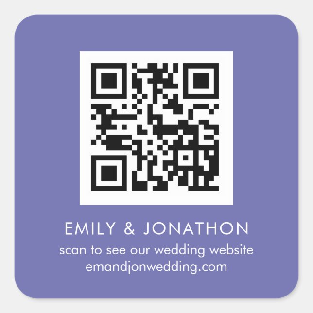 QR Code Wedding Website Namen Lilac Quadratischer Aufkleber (Vorderseite)