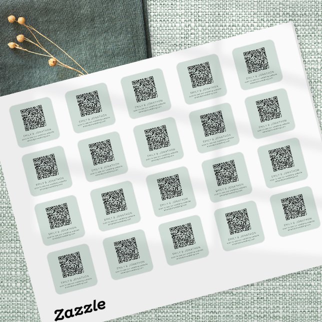 QR Code Wedding Website Namen Mint Quadratischer Aufkleber (Von Creator hochgeladen)