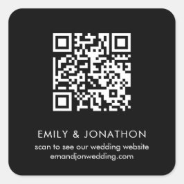 QR Code Wedding Website Namen White Black Quadratischer Aufkleber