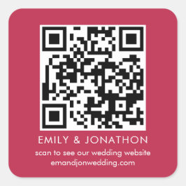 QR Code Wedding Website Names Magenta Quadratischer Aufkleber