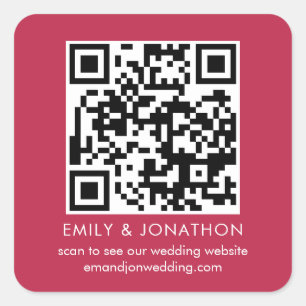QR Code Wedding Website Names Magenta Quadratischer Aufkleber