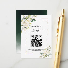 QR Code Wedding White Floral Gold Begleitkarte