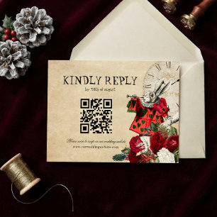 QR-Code Weihnachten Alice im Wunderland Hochzeit RSVP Karte