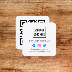 QR-Code Weiß Schwarz Folgen Scannen um mit uns in  Quadratische Visitenkarte