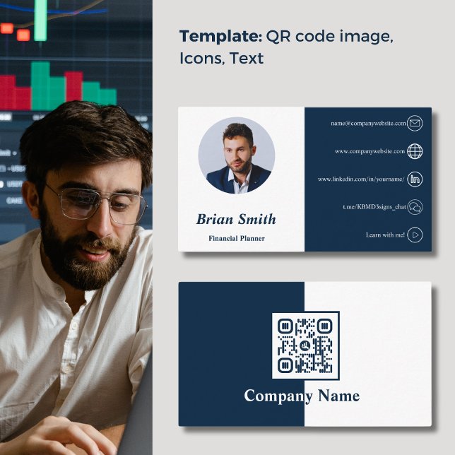QR-Code Weiße und blaue Finanzplaner Visitenkarte (QR Code White and Blue Financial Planner Business Card)