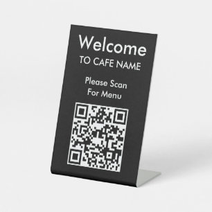 QR Code Welcome Café Restaurant Menü Black Sockelschild