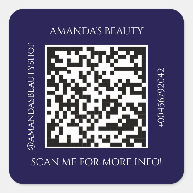 QR-Code Werbe-Name Kontakt Lila Quadratischer Aufkleber (Vorderseite)
