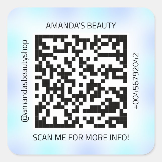 QR Code Werbe-Name Kontakt Web Blue Navy Quadratischer Aufkleber (Vorderseite)