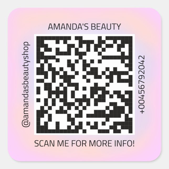 QR-Code Werbe-Name Kontakt Web Lila rosa Quadratischer Aufkleber (Vorderseite)