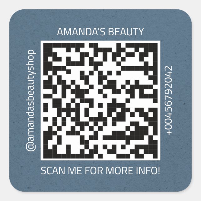 QR-Code Werbe-Name Kontakt Web Natural Blue Quadratischer Aufkleber (Vorderseite)