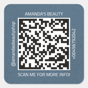 QR-Code Werbe-Name Kontakt Web Natural Blue Quadratischer Aufkleber
