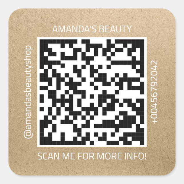 QR-Code Werbe-Name Kontakt Web Natural Kraft Quadratischer Aufkleber (Vorderseite)