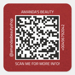 QR Code Werbe-Name Kontakt Web Natural Red Quadratischer Aufkleber