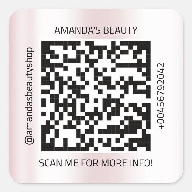 QR-Code Werbe-Name Kontakt Web Naturrosa Quadratischer Aufkleber (Vorderseite)