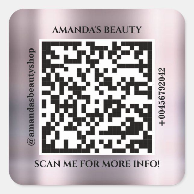 QR-Code Werbe-Name Kontakt-Webadresse Rose Quadratischer Aufkleber (Vorderseite)