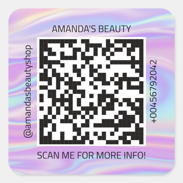 QR Code Werbe-Name Kontakt Webolograph Quadratischer Aufkleber (Vorderseite)
