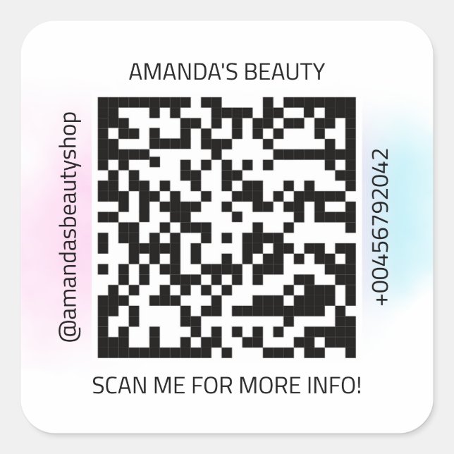 QR-Code Werbe-Name Kontakt-Webombre Quadratischer Aufkleber (Vorderseite)