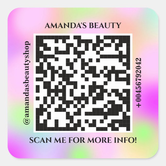 QR-Code Werbe-Name Web Holograph Pink Quadratischer Aufkleber (Vorderseite)