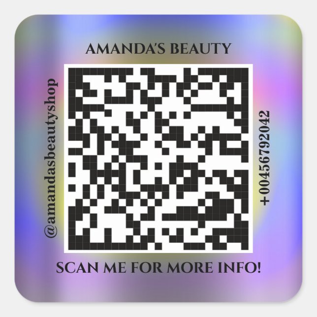 QR-Code Werbename Kontaktadresse Webadresse Blau Quadratischer Aufkleber (Vorderseite)