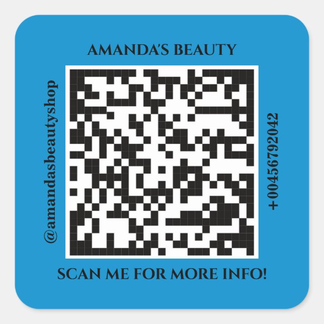 QR-Code Werbename Web Blue Square Aufkleber (Vorderseite)