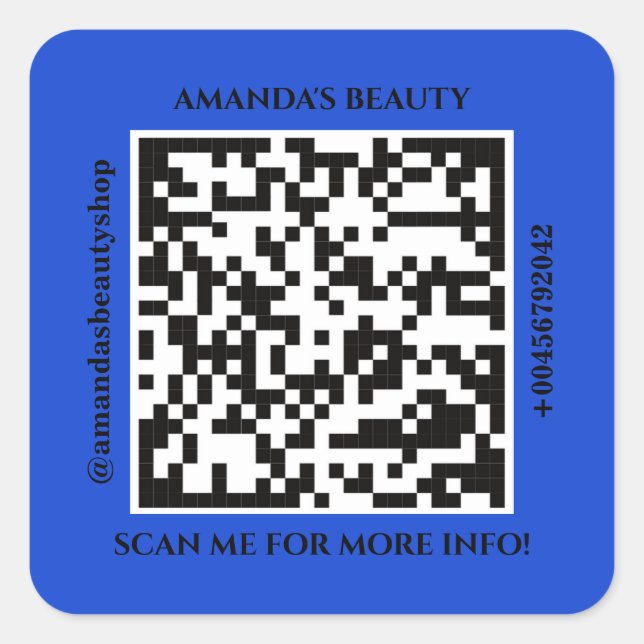 QR-Code Werbename Web Blue Square Aufkleber (Vorderseite)