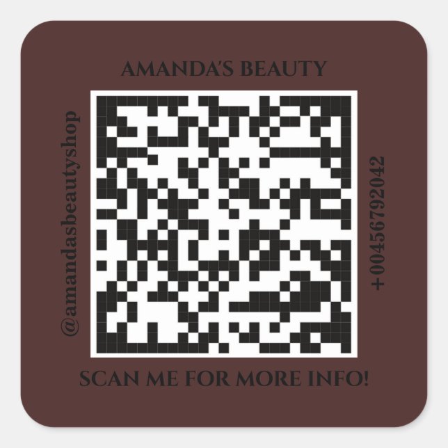 QR-Code Werbename Web Brown Square Aufkleber (Vorderseite)