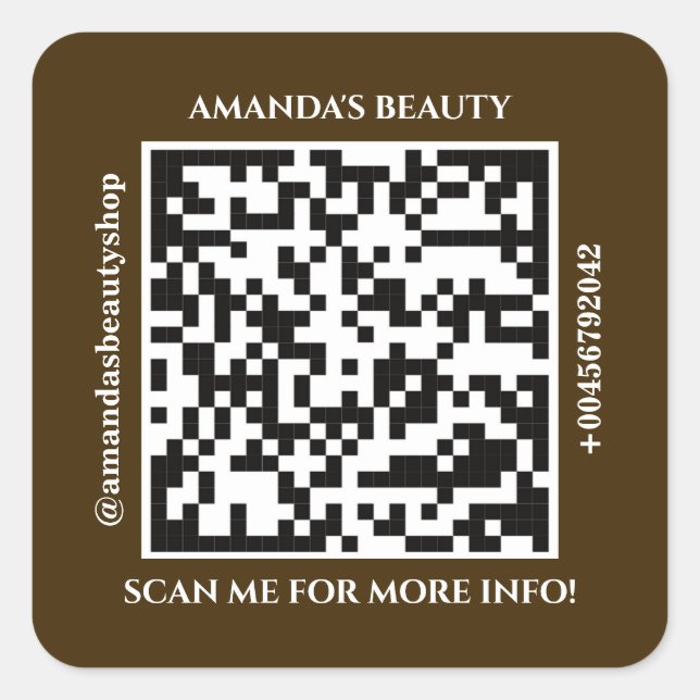 QR-Code Werbename Web Brown Square Aufkleber (Vorderseite)