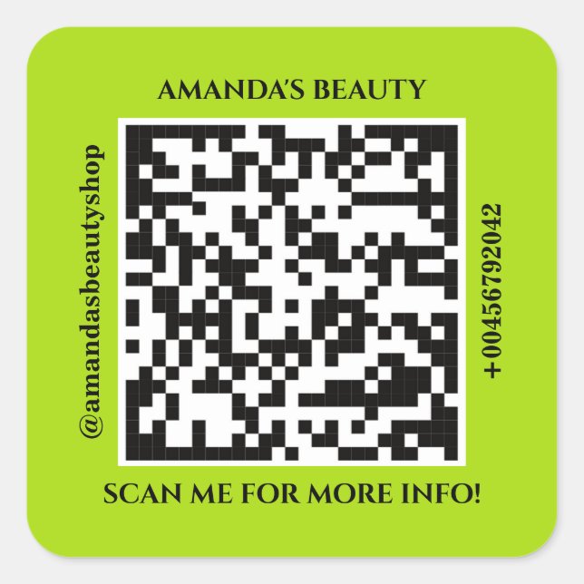 QR-Code Werbename Web Green Square Aufkleber (Vorderseite)