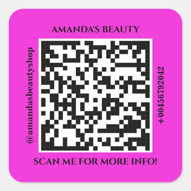 QR-Code Werbename Web Rosa-Quadrat-Aufkleber Quadratischer Aufkleber (Vorderseite)